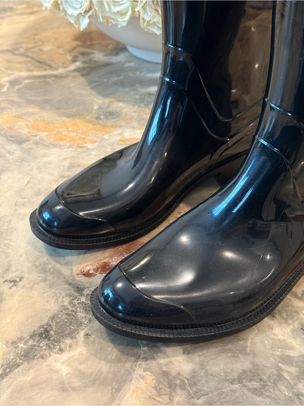Burberry Nova Check Rubber Rain Boots Black Riding Boots Gold Hardware EU 38 - Picture 2 of 10
